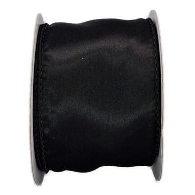 Stuha saténová s drátkem černá 9.1 m