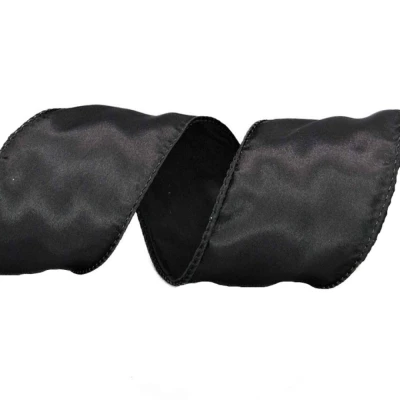 Stuha saténová s drátkem černá 9.1 m