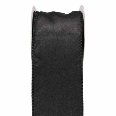 Stuha saténová s drátkem černá 9.1 m