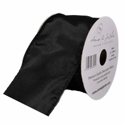 Stuha saténová s drátkem černá 9.1 m