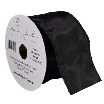 Stuha saténová s drátkem černá 9.1 m