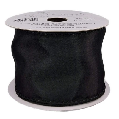 Stuha saténová s drátkem černá 9.1 m