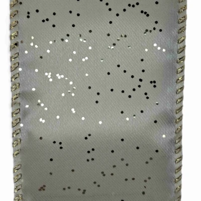 Stuha saténová s drátkem krémová vánoční tečky 9.1 m