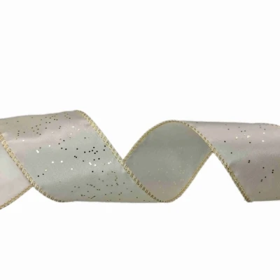 Stuha saténová s drátkem krémová vánoční tečky 9.1 m