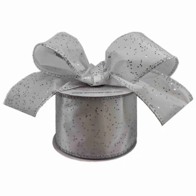 Stuha saténová s drátkem krémová vánoční tečky 9.1 m