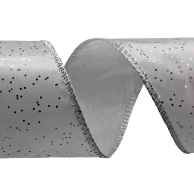 Stuha saténová s drátkem krémová vánoční tečky 9.1 m