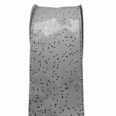 Stuha saténová s drátkem krémová vánoční tečky 9.1 m