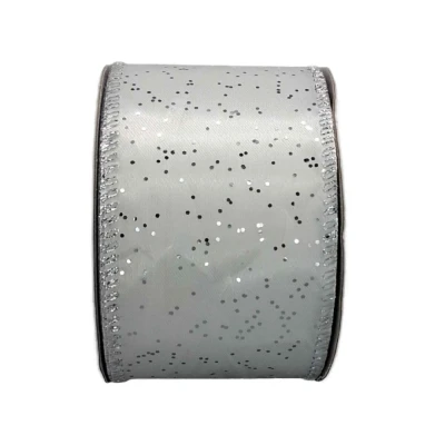 Stuha saténová s drátkem krémová vánoční tečky 9.1 m