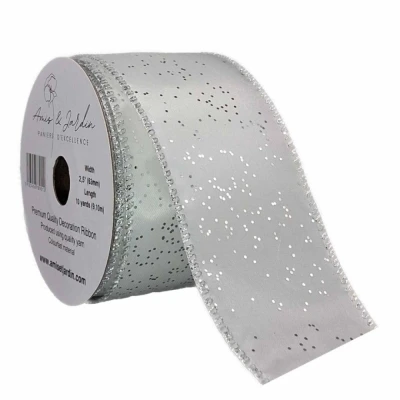 Stuha saténová s drátkem krémová vánoční tečky 9.1 m