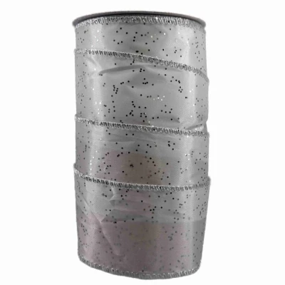 Stuha saténová s drátkem krémová vánoční tečky 9.1 m