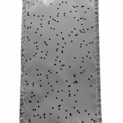 Stuha saténová s drátkem krémová vánoční tečky 9.1 m