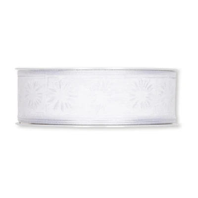 Transparentní stuha s potiskem květy - bílá 25mm x 20m