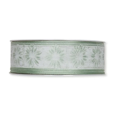 Transparentní stuha s potiskem květy zelená 25mm x 20m