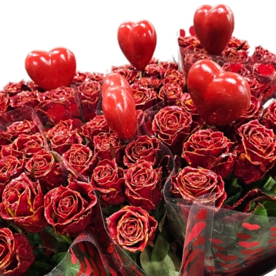 Valentýnský svazek wax růží se srdíčkem