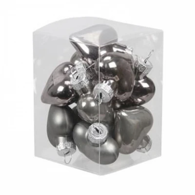 VÁNOČNÍ OZDOBY glass hearts titan grey 40mm/12ks
