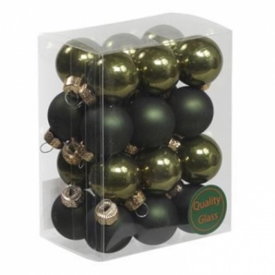 VÁNOČNÍ OZDOBY glassballs/cap pine green 25mm/24ks