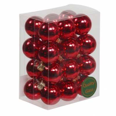 VÁNOČNÍ OZDOBY glassballs/cap red shiny 25mm/24ks